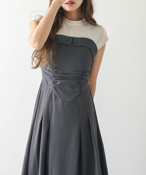AMELY（エミリー）の「カットソードッキングワンピース（ワンピース・レディース・グレー/ブラック・L/M）」の7枚目の写真