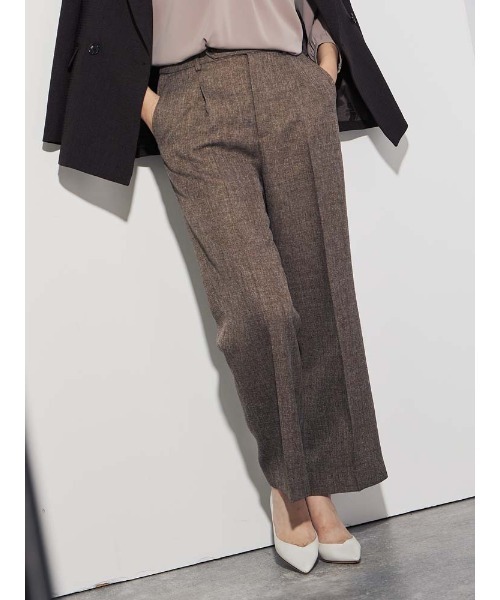 Perfect Suit FActory(パーフェクトスーツファクトリー)の「ヴィンテージツイード タックワイドパンツ グレー/ブラウン(スーツパンツ・レディース・ブラウン/チャコールグレー・S/L/M)」の2枚目の写真