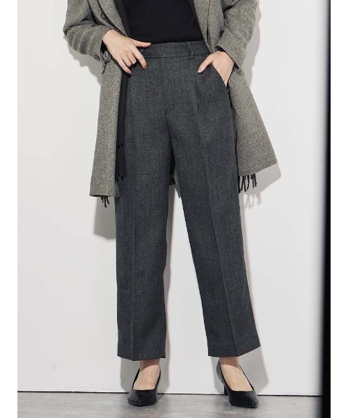 Perfect Suit FActory(パーフェクトスーツファクトリー)の「ヴィンテージツイード タックワイドパンツ グレー/ブラウン(スーツパンツ・レディース・ブラウン/チャコールグレー・S/L/M)」の3枚目の写真