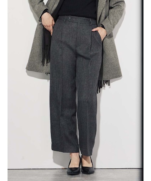 Perfect Suit FActory(パーフェクトスーツファクトリー)の「ヴィンテージツイード タックワイドパンツ グレー/ブラウン(スーツパンツ・レディース・ブラウン/チャコールグレー・S/L/M)」の4枚目の写真