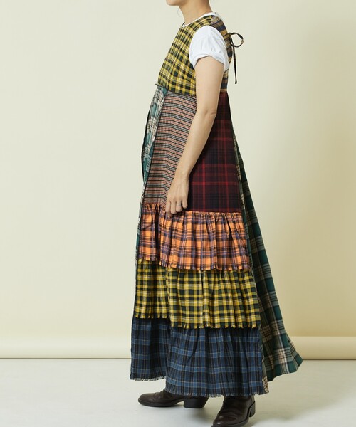 Freadaフリーダ バックオープン チェック アシメ ティアード ワンピース バックオープン チェック アシメ ティアード ワンピース