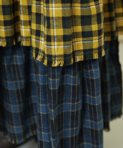 Freadaフリーダ バックオープン チェック アシメ ティアード ワンピース バックオープン チェック アシメ ティアード ワンピース