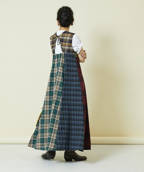 Freadaフリーダ バックオープン チェック アシメ ティアード ワンピース セール】Freada/フリーダ バックオープン チェック アシメ ティアード