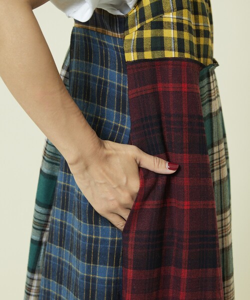 Freadaフリーダ バックオープン チェック アシメ ティアード ワンピース バックオープン チェック アシメ ティアード ワンピース