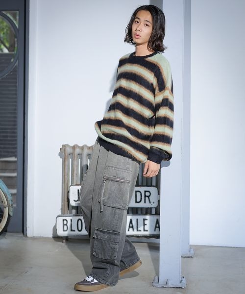 PBLIM（ページボーイリム）の「PBLIM/カラーボーダーニット（ニット/セーター・レディース・ブルー/レッド/グリーン・FREE）」の5枚目の写真