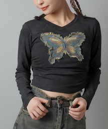 バタフライデザイン 長袖ショート丈カットソー / ヴィンテージライク