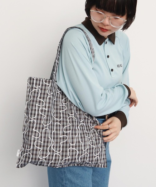 I am I in fact...（アイアムアイインファクト）の「Bear pattern check トートバッグ（トートバッグ・レディース・ブルー/ベージュ・FREE）」の15枚目の写真