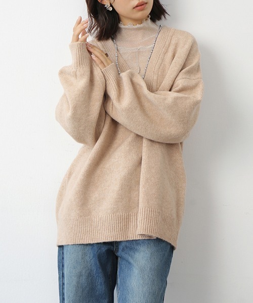 Doux Belle（ドゥーベル）の「天竺編みVネック・ラウンドネックニットセーター（ニット/セーター・レディース・ピンク/アイボリー/その他5/ホワイト系その他/その他4/その他3/その他2/その他1/グレー系その他/その他6/グレイッシュベージュ/チャコール/ネイビー/ベージュ・FREE）」の19枚目の写真
