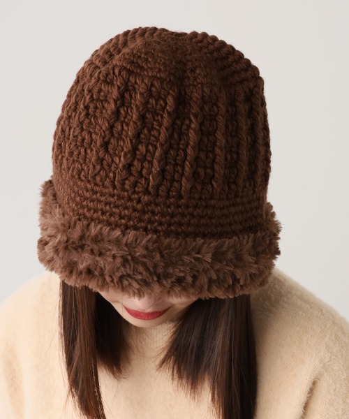 ファー付き ざっくり編み ニットバケットハット（ハット）｜ROOPTOKYO