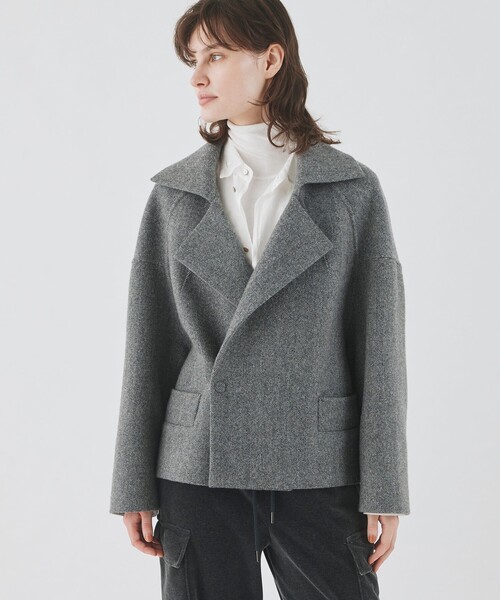 【美品】【NIKKE】コクーンシルエット ウールサージ  ショートコート NIKKE】コクーンシルエット ウールサージ ショートコート