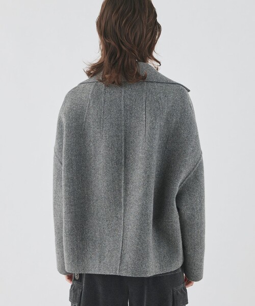 ヘリンボーンダブルフェイス コクーンシルエットショートコート