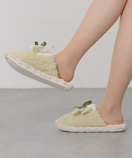 ふわふわ お揃いリボン【1224】 ロゴチャームフェイクファーリボン