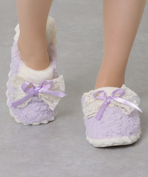 セール】リボン レース ふわふわ ルーム スリッパ（ルームシューズ