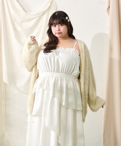Louiosy（ルオシー）の「【大きいサイズ】ラメシャギーニットアンサンブル（カーディガン/ボレロ・レディース・サックスブルー/アイボリー/ベージュ・X-LARGE/3L/4L）」の4枚目の写真
