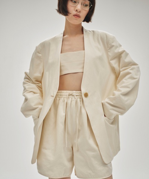 TODAYFUL テーラードジャケット サイズ38 ベージュ TODAYFUL（トゥデイフル）の「Collarless Cottonsatin Jacket