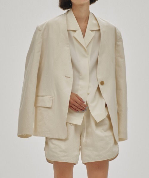 セール】Collarless Cottonsatin Jacket（テーラードジャケット
