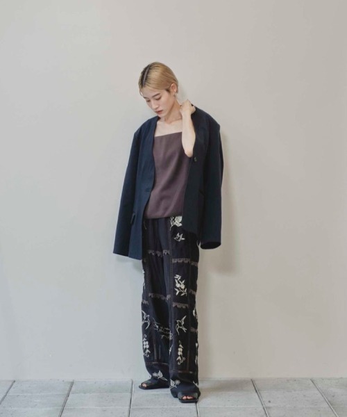 セール】Collarless Cottonsatin Jacket（テーラードジャケット