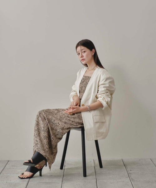 セール】Collarless Cottonsatin Jacket（テーラードジャケット