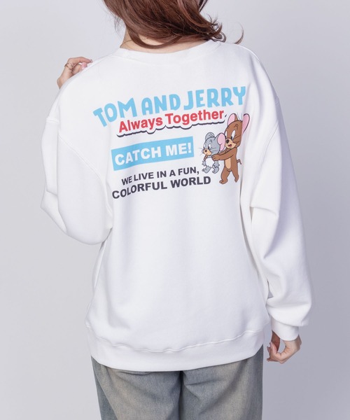 Tom＆Jerry（トムアンドジェリー）の「TOM＆JERRY トムとジェリー 刺繍 ルーズシルエットトレーナー（スウェット・レディース・オフホワイト/杢グレー/オートミール・フリー）」の7枚目の写真