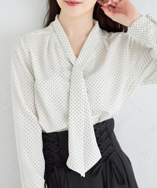 ２ＷＡＹボウタイフロッキードットプリントブラウス（シャツ/ブラウス）｜tocco closet（トッコ クローゼット）