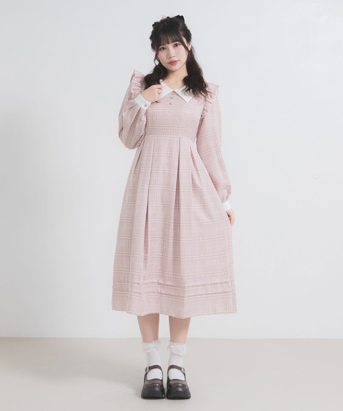 DearMyLoveRose(ディアマイラブローズ)の「配色角襟フリルタック長袖ワンピース(ワンピース・レディース・ブルー/ブラック系その他/ブラック/ピンク系その他/ネイビー/ブルー系その他/ダークブルー/ピンク・SMALL/MEDIUM/LARGE/LL/3L)」の8枚目の写真