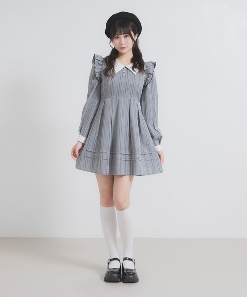 DearMyLoveRose(ディアマイラブローズ)の「配色角襟フリルタック長袖ワンピース(ワンピース・レディース・ブルー/ブラック系その他/ブラック/ピンク系その他/ネイビー/ブルー系その他/ダークブルー/ピンク・SMALL/MEDIUM/LARGE/LL/3L)」の9枚目の写真