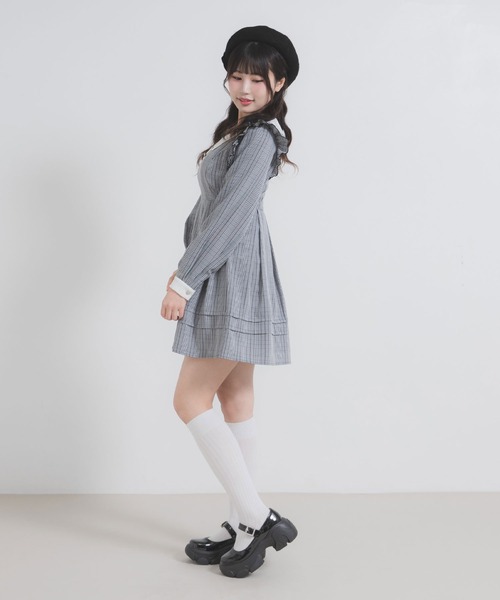 DearMyLoveRose(ディアマイラブローズ)の「配色角襟フリルタック長袖ワンピース(ワンピース・レディース・ブルー/ブラック系その他/ブラック/ピンク系その他/ネイビー/ブルー系その他/ダークブルー/ピンク・SMALL/MEDIUM/LARGE/LL/3L)」の11枚目の写真