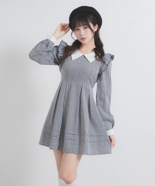 DearMyLoveRose(ディアマイラブローズ)の「配色角襟フリルタック長袖ワンピース(ワンピース・レディース・ブルー/ブラック系その他/ブラック/ピンク系その他/ネイビー/ブルー系その他/ダークブルー/ピンク・SMALL/MEDIUM/LARGE/LL/3L)」の12枚目の写真