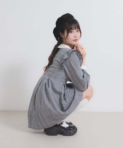 DearMyLoveRose(ディアマイラブローズ)の「配色角襟フリルタック長袖ワンピース(ワンピース・レディース・ブルー/ブラック系その他/ブラック/ピンク系その他/ネイビー/ブルー系その他/ダークブルー/ピンク・SMALL/MEDIUM/LARGE/LL/3L)」の13枚目の写真
