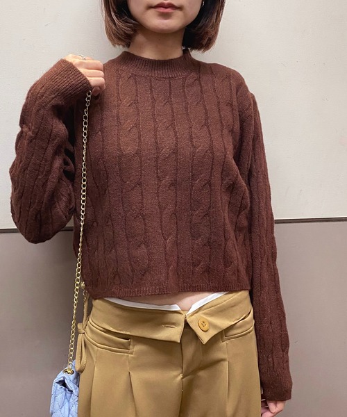 NANEA(ナネア)の「クロップド丈ケーブル編みニットプルオーバー(ニット/セーター・レディース・ホワイト/ブラウン/ベージュ/ブラック/グレー・フリー)」の13枚目の写真
