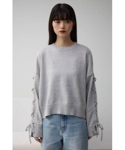 AZUL by moussy（アズールバイマウジー）の「スリーブレースアップニット（ニット/セーター・レディース・グリーン/ダークグレー/スモークピンク/ライトグレー・FREE）」の19枚目の写真