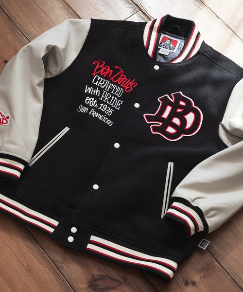 BEN DAVIS スタジャン 黒 EST. 1935 数量は多 DAVIS BEN スタジャン 1935 EST. 黒 盛り上がら