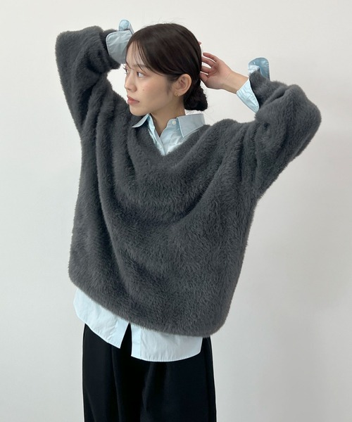 Futier land(フューティアランド)の「モヘアタッチ裾リブシャギーVネッニット(ニット/セーター・レディース・チャコールグレー/ブルー/グリーン/ピンク/ベージュ/アイボリー・FREE)」の18枚目の写真