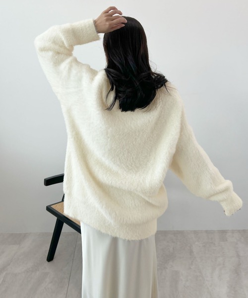 セール】モヘアタッチ裾リブシャギーVネッニット（ニット/セーター