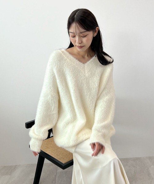 セール】モヘアタッチ裾リブシャギーVネッニット（ニット/セーター