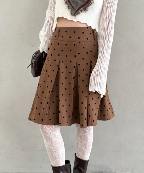 セール】ドットプリーツミディスカート（スカート）｜SOLLON
