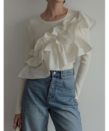 [2024-25 WINTER COLLECTION]タフタフリルドッキングニットトップス