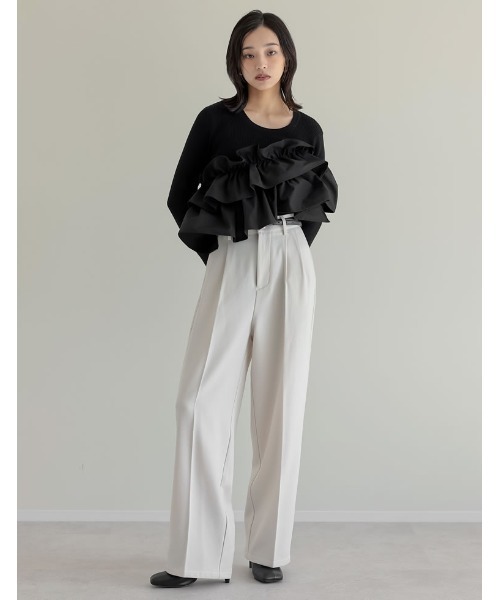 Re:EDIT（リエディ）の「[2024-25 WINTER COLLECTION]タフタフリルドッキングニットトップス（ニット/セーター・レディース・ブラック/アイボリー・MEDIUM/LARGE）」の11枚目の写真