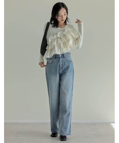 Re:EDIT（リエディ）の「[2024-25 WINTER COLLECTION]タフタフリルドッキングニットトップス（ニット/セーター・レディース・ブラック/アイボリー・MEDIUM/LARGE）」の17枚目の写真