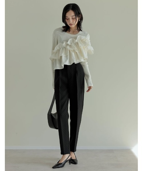 Re:EDIT（リエディ）の「[2024-25 WINTER COLLECTION]タフタフリルドッキングニットトップス（ニット/セーター・レディース・ブラック/アイボリー・MEDIUM/LARGE）」の12枚目の写真