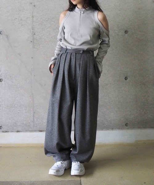 セール】WOOL MIX HERRINGBONE COCOON PANTS / ウールミックス