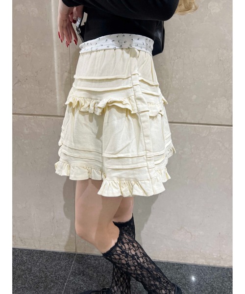 PHILLY(フィリー)の「【PHILLY】デザインフリルスカート(スカート・レディース・アイボリー/ブラック・FREE)」の4枚目の写真