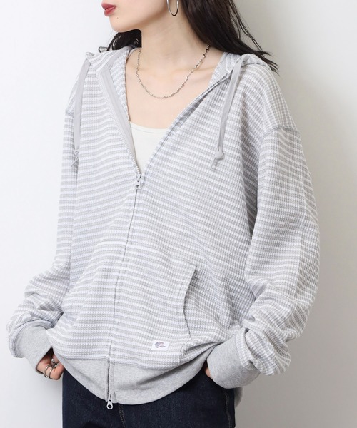 JEMORGAN（ジェーイーモーガン）の「JEMORGAN ワッフルボーダーフルジップパーカ（パーカー・メンズ・ネイビー/ナチュラル/杢グレー・M/XL/L）」の2枚目の写真