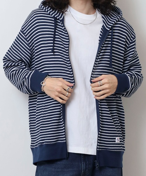 JEMORGAN（ジェーイーモーガン）の「JEMORGAN ワッフルボーダーフルジップパーカ（パーカー・メンズ・ネイビー/ナチュラル/杢グレー・M/XL/L）」の3枚目の写真