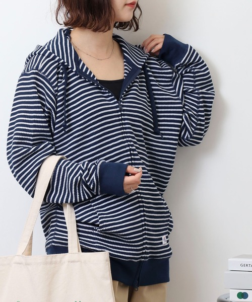 JEMORGAN（ジェーイーモーガン）の「JEMORGAN ワッフルボーダーフルジップパーカ（パーカー・メンズ・ネイビー/ナチュラル/杢グレー・M/XL/L）」の16枚目の写真