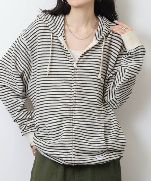 JEMORGAN（ジェーイーモーガン）の「JEMORGAN ワッフルボーダーフルジップパーカ（パーカー・メンズ・ネイビー/ナチュラル/杢グレー・M/XL/L）」の7枚目の写真