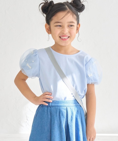 ROPE' PICNIC（ロペピクニック）の「【KIDS】リボンスリーブトップス（Tシャツ/カットソー・キッズ・ブラック/オフホワイト/サックスブルー・S/M/L）」の3枚目の写真