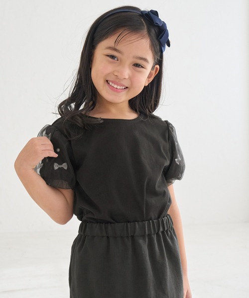 ROPE' PICNIC（ロペピクニック）の「【KIDS】リボンスリーブトップス（Tシャツ/カットソー・キッズ・ブラック/オフホワイト/サックスブルー・S/M/L）」の8枚目の写真