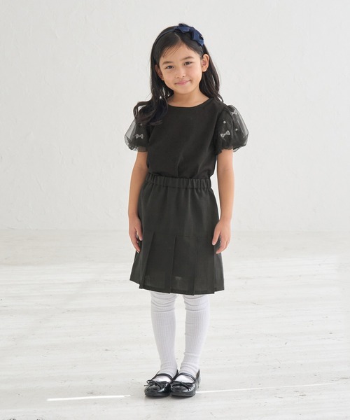 ROPE' PICNIC（ロペピクニック）の「【KIDS】リボンスリーブトップス（Tシャツ/カットソー・キッズ・ブラック/オフホワイト/サックスブルー・S/M/L）」の4枚目の写真