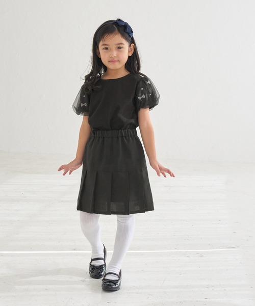 ROPE' PICNIC（ロペピクニック）の「【KIDS】リボンスリーブトップス（Tシャツ/カットソー・キッズ・ブラック/オフホワイト/サックスブルー・S/M/L）」の6枚目の写真